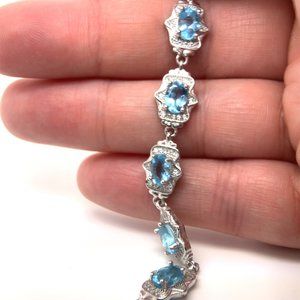 Blue Topaz 4.70ct Platinum Finish Solid 925 Sterling Silver Bracelet